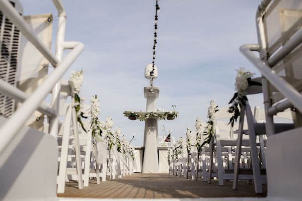 view of wedding ceremony preparations on the Yacht StarShip's upper deck