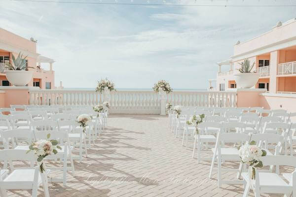 sky terrace at the Hyatt Clearwater Beach set for a wedding ceremony