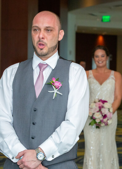 broom taking a deep breath before Turing around to see his bride for the first time