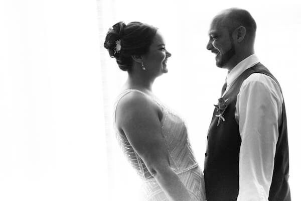 black and white photo of as bride and groom after their first look