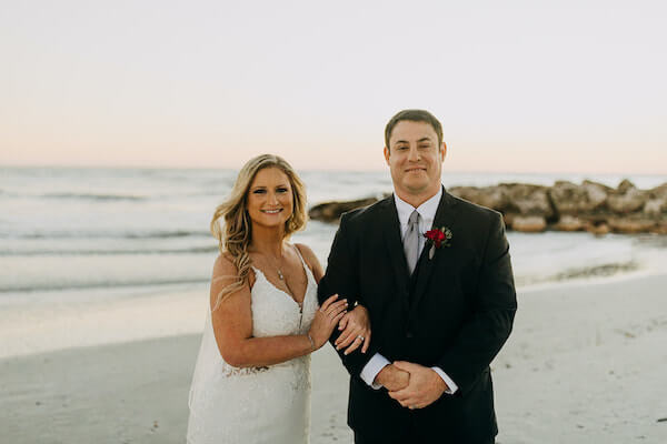 bride and groom at sunset on st Pete beach