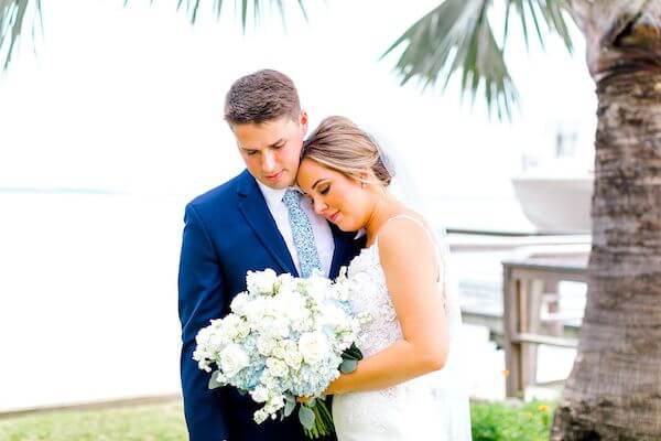 bride and groom embracing after their first look