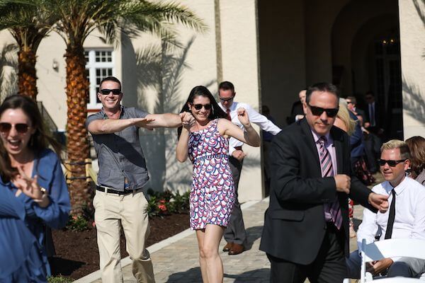 In a skit from The Office wedding guests danced their way down the aisle