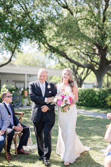 bride walking down the aisle with her father at Davis Island Garden Club