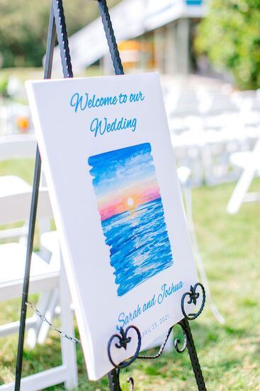 Custom blue Welcome sign by Special Moments Event Planning