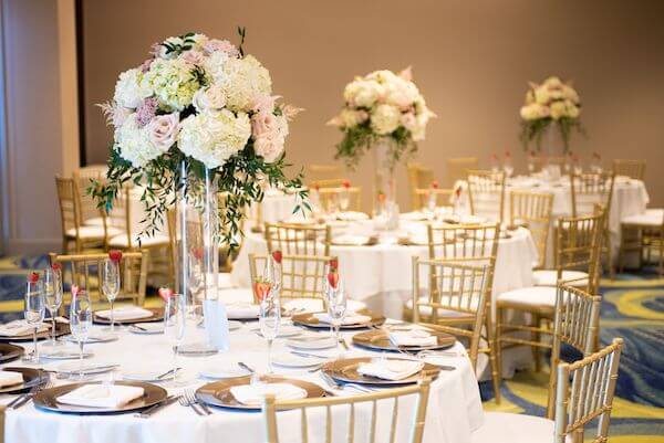 gold and blush wedding reception at the Opal Sands Resort on Clearwater Beach