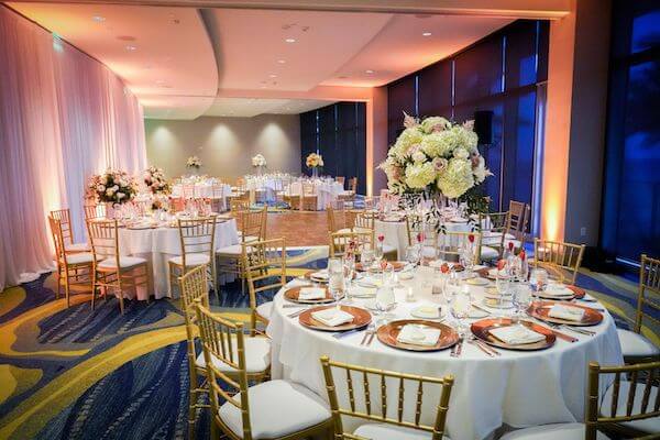 gold and blush wedding reception at the Opal Sands Resort on Clearwater Beach