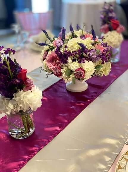 table runner and centerpieces at a Sandals Destination wedding