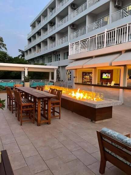 Bar with fire-it at Sandals Ochi Rios Beach Club