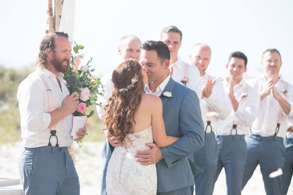 bride and groom's first kiss