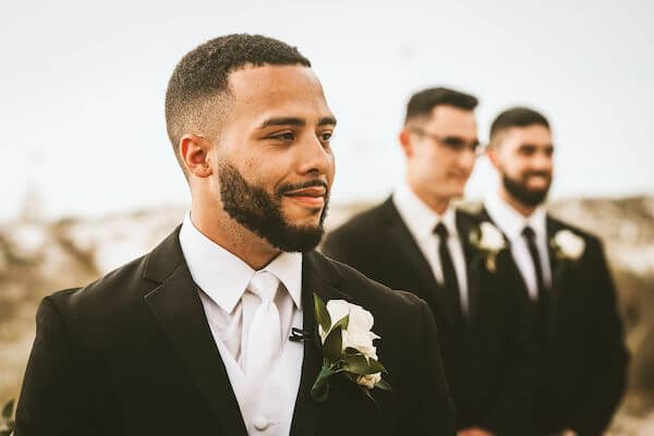 groom and groomsmen before his Sandpearl Resort wedding ceremony on Clearwater Beach