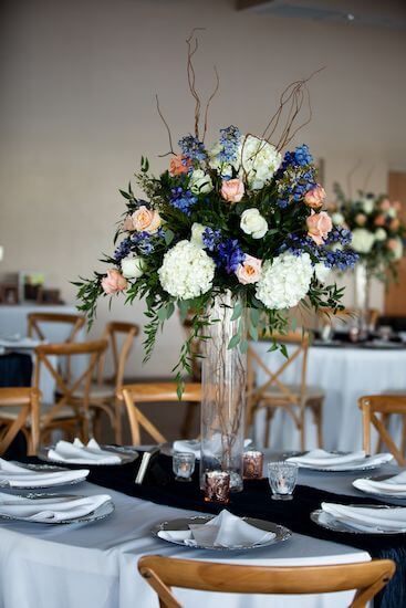 Peach and blue decor at a St. Pete beach wedding