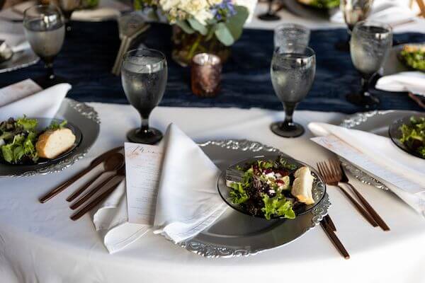 Peach and blue decor at a St. Pete beach wedding