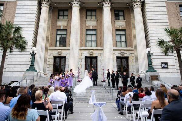 wedding ceremony on the steps of the Le Meridien Hotel Tampa