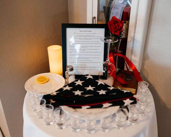 A Table For The Fallen for a 911 wedding at Tampa Bay Watch