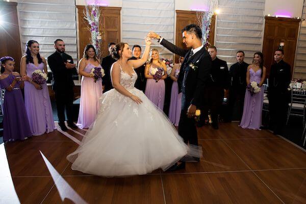 bride and groom's first dance at their halloween wedding