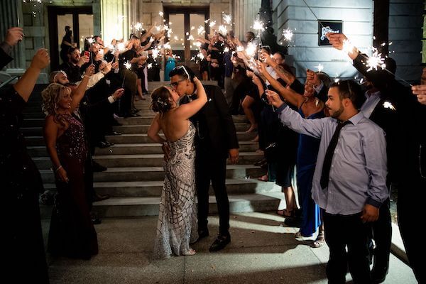 Grand Exit with sparklers at a halloween wedding at the Le Meridien Tampa