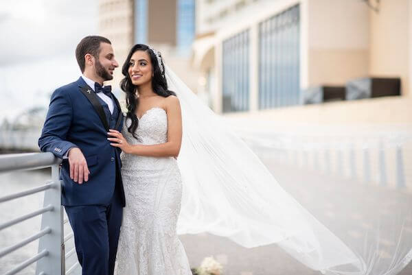 Bride and groom on the Tampa waterfront