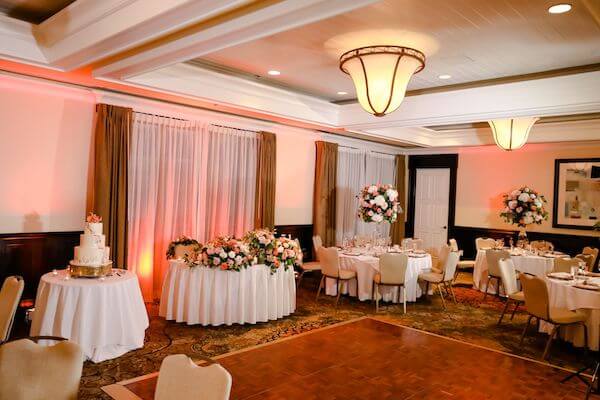 peach and white wedding decor at the Sandpearl resort