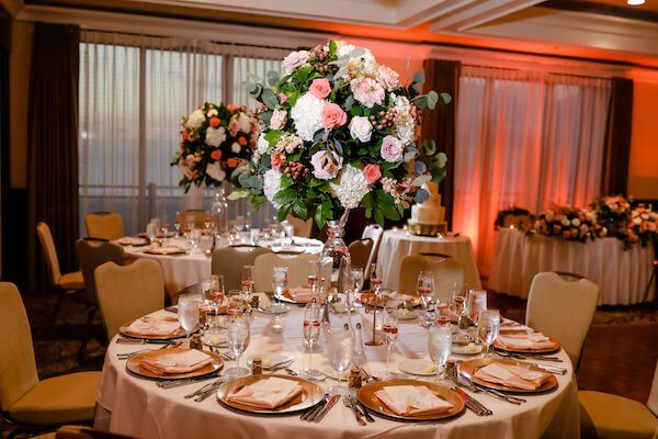 peach and white wedding decor at the Sandpearl resort