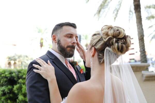 tearful groom after seeing his bride to be for the first time