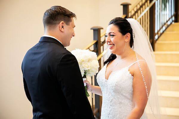 Clearwater Beach bride and groom after thier first look