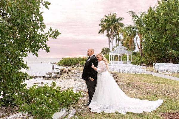 Bride and groom next to the Wedding Gazebo at The Rusty Pelican Tampa