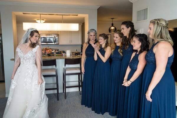 Bridal party getting thier first look at the bride