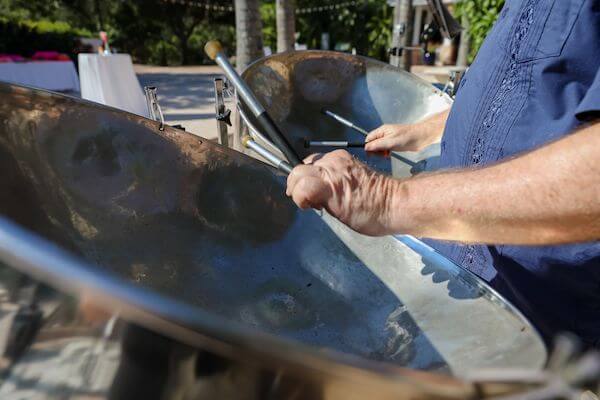 steel drums playng during cocktail hour for a garden wedding at the Florida Botanical Gardens