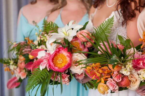 bright tropical bouquets for a clearwater Beach wedding