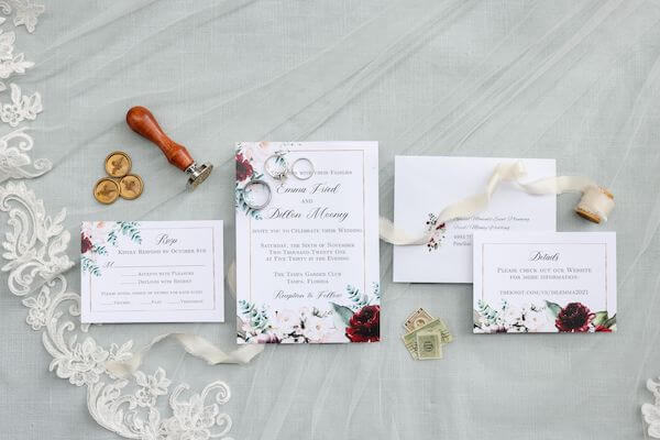 Flat ay photo of a Tampa couple's wedding invitation