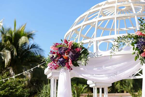 floral swag on the wedding gazebo 