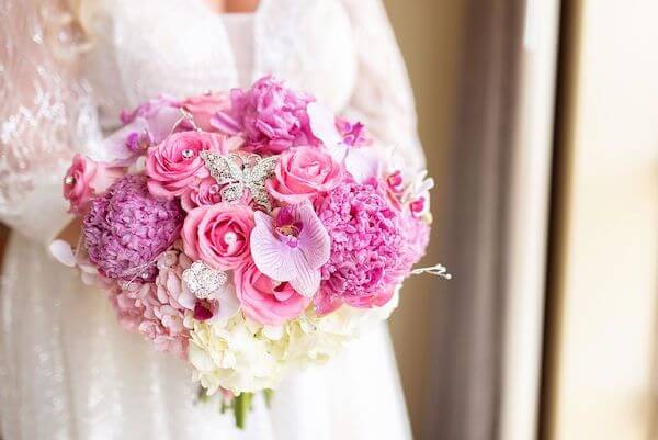 hot pink and white bridal bouquet with a little sparkle