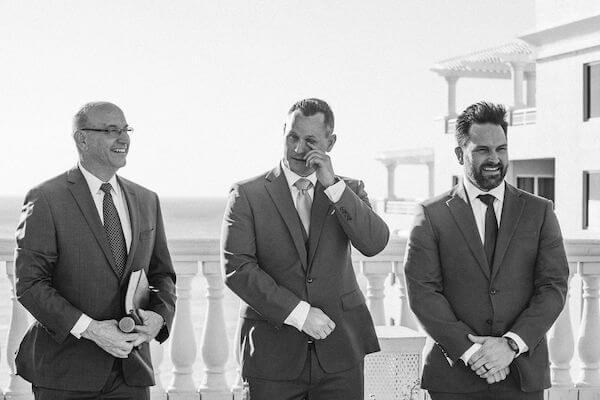 Tearful Clearwater beach groom as his bride approaches at the Hyatt Regency Clearwater's Sky Terrace