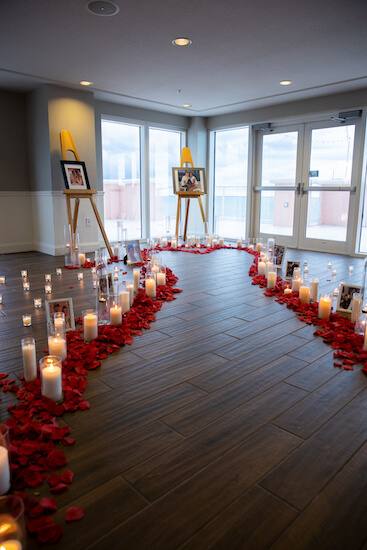 Caladesi  Room at the Hyatt Clearwater Beach decorated for a surprise wedding proposal