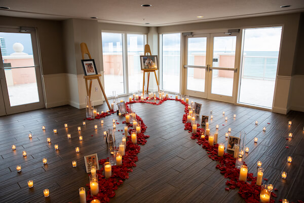 Caladesi  Room at the Hyatt Clearwater Beach decorated for a surprise wedding proposal