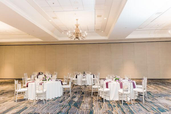 Marriott Tampa Water Street ballroom set in silver and purple