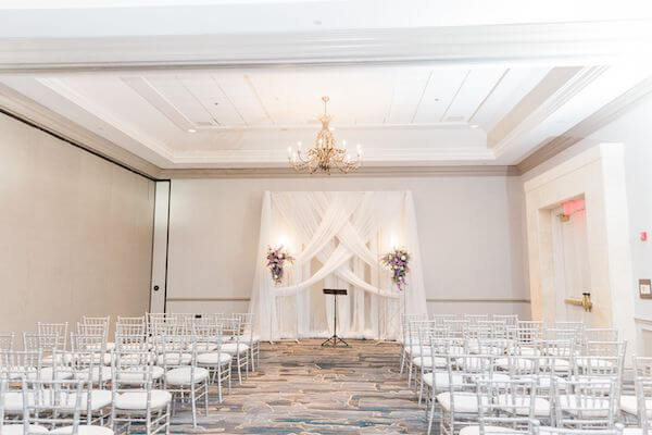 Purple and silver wedding ceremony at the Marriott Tampa Water Street