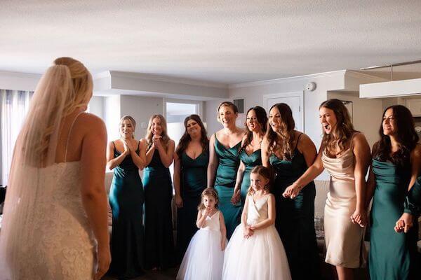 Clearwater Beach bride's first look with her wedding party