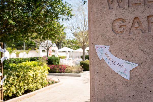 Signs direct wedding guests to a very important wedding reception at the Florida Botanical Gardens