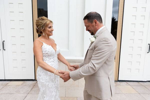 Clearwater Beach bride and groom have their first look at the Sandpearl Resort