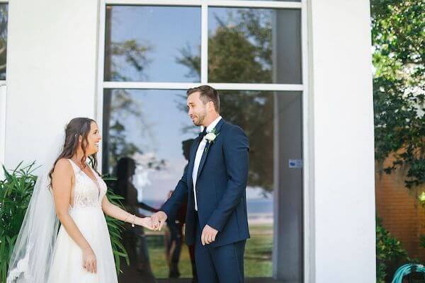 Bride and groom's first look at the Tampa Garden Club