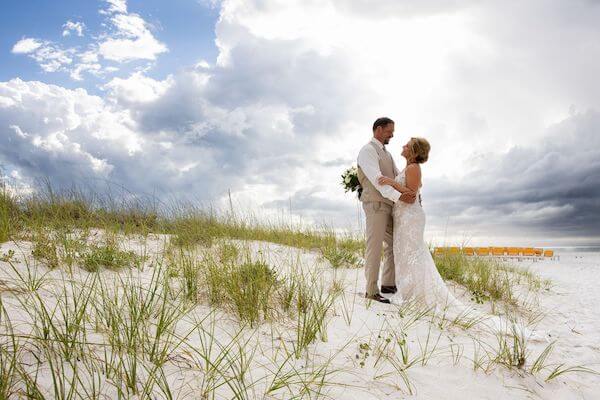 Bride and groom on Clearwater Beach