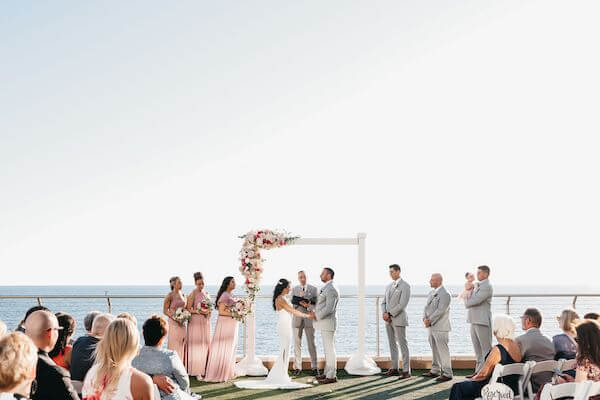 Waterfront wedding ceremony with the Gulf of Mexico and Clearwater Beach as the backdrop