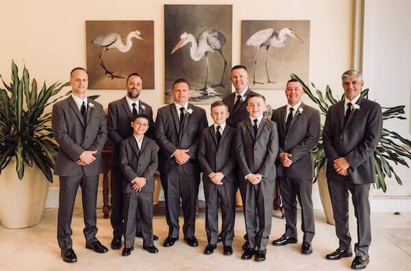 Groom and his wedding party in the lobby of the Sandpearl Resort on Clearwater Beach