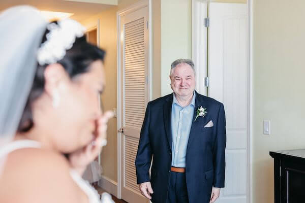 bride's first look with her father at the Sandpearl Resort