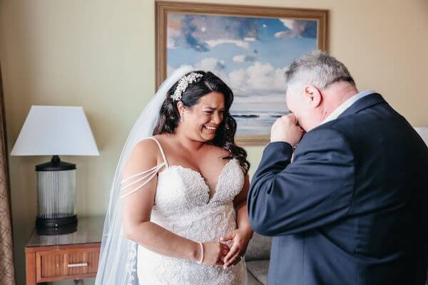 bride's first look with her father at the Sandpearl Resort