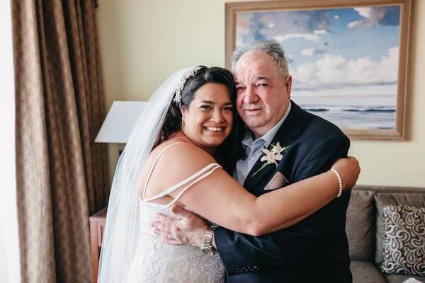 bride's first look with her father at the Sandpearl Resort