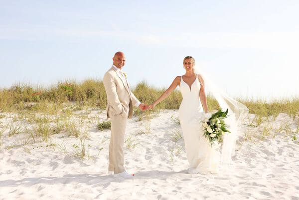 Just <married! Bride and groom on Clearwater Beach