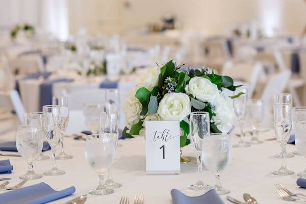 Blue and white wedding centerpiece